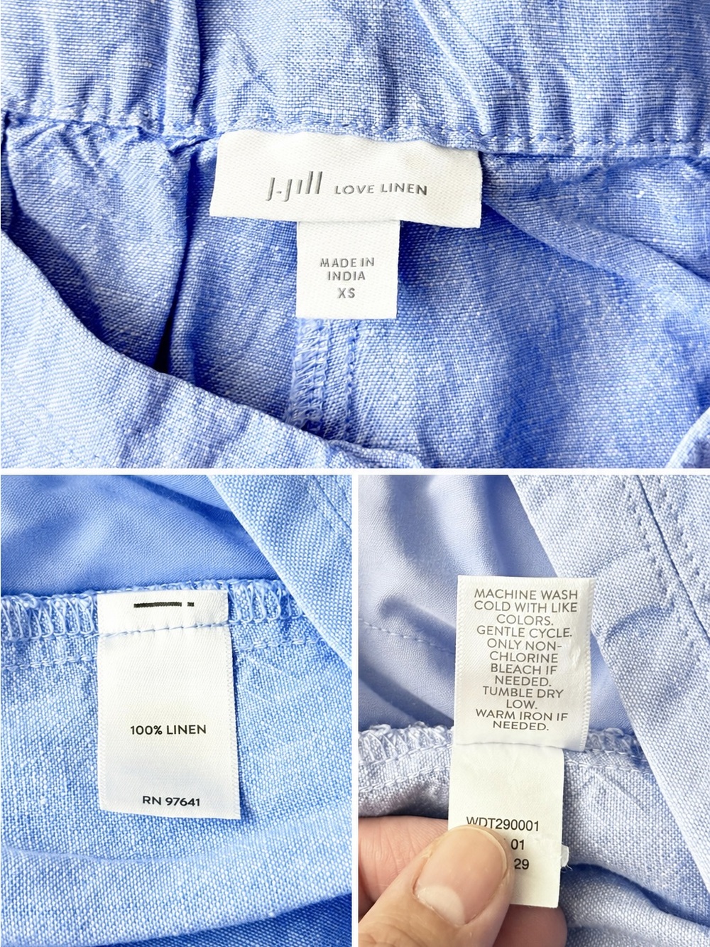 J. Jill Love Linen Pants XS Blue Wide Leg Cropped Elastic Waist 100% Linen - Picture 7 of 7